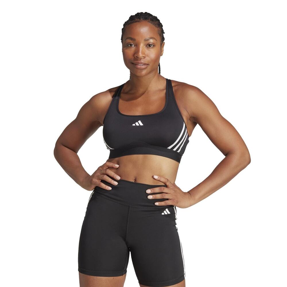 Adidas Women's Powerimpact Train Support 3-Stripe Sports Bra - Black/White 2XS